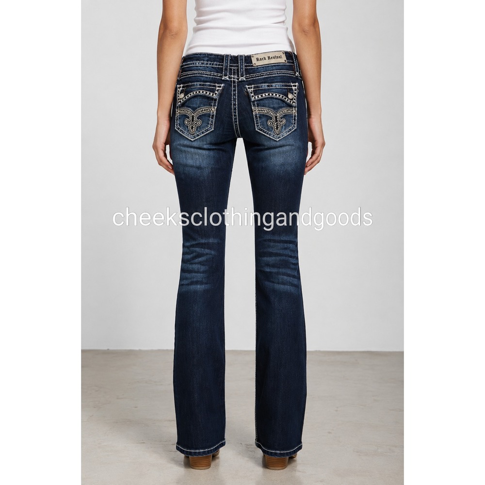 Rock Revival Johanna Skinny Jeans Dark Wash Bling Rhinestone size 30